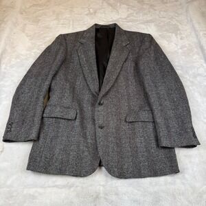 Gallery by Haggar Mens Grey Herringbone Wool Blazer Sport Coat 2 Button 43R